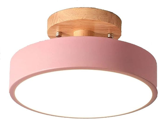 Close to Ceiling Lights 3-Color Dimmable Round Ceiling Light Solid Wood Base LED Ceiling Lamp Close to Ceiling Lighting Fixture for Cloakroom Porch Living Room Balcony Bedroom Bathroom Corridor (Colo