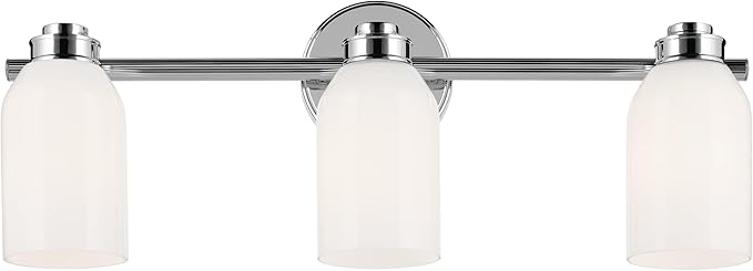 Kichler Shae 24.25" 3-Light Bathroom Vanity Light Fixture with White Opal Glass in Chrome for Over Mirror Lighting, Modern Wall Mount Vanity Lights (24.25" W x 9" H), 55202CH