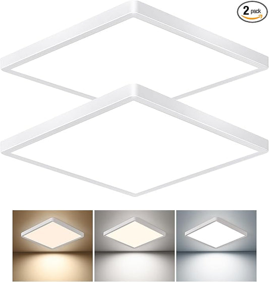 12 Inch Square LED Flush Mount Ceiling Light, 30W, 3000LM Square Light Fixture 3000K/4000K/6000K CCT Selectable, LED Flat Panel Ceiling Light Fixture for Bedroom,Kitchen,Living Room (2PK-White)