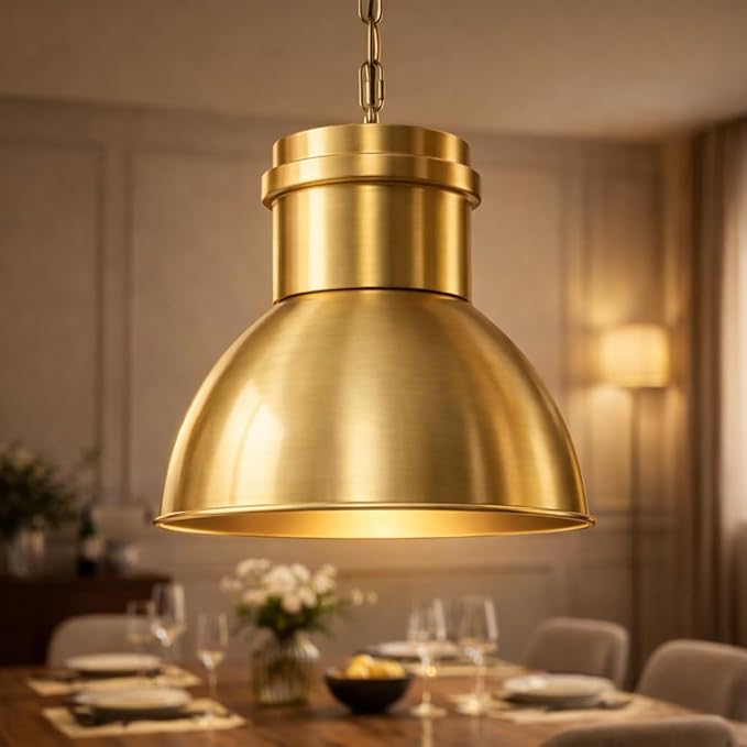 BoostArea Gold Pendant Light for Kitchen Island, 10.6" Large Metal Dome Shade, 70.9" Adjustable Height Hanging Light Fixture, Modern Farmhouse Pendant Lighting, E26 Base, Bulb Not Included