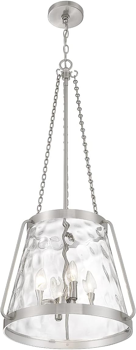 Savoy House 7-1804-4-SN Crawford Vintage Traditional Coastal Clear Water Glass Pendant, 4-Light 240 Total Watts, 40" H x 18" W, Satin Nickel