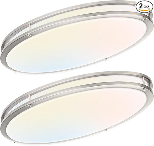 DAKASON 2Pack 32In Oval LED Flush Mount Ceiling Light for Kitchen, 50W Modern Ceiling Light Fixture for Living Room, 3500K/4000K/5000K, Dimmable for Dining Room/Laundry/Hallway, Brushed Nickel