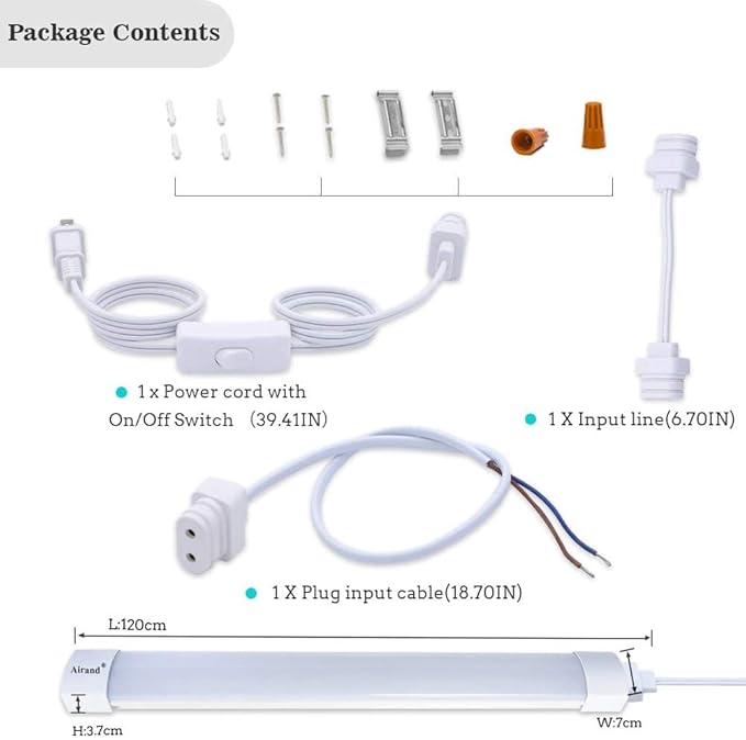 LED Shop Light Fixture 4FT Plug in Ceiling Lights Linkable LED Tube Light 5000K Plug in Light Fixture for Bathroom Garage Overhead with ON/Off Switch