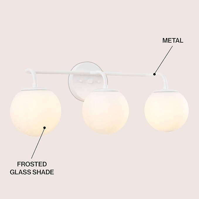 JONATHAN Y 25" White Modern Globe Wall Sconce Vanity Light for Bathroom, White Frosted Glass Shade, Midcentury Parisian Bistro Wall Lamp, LED Bulb Included (JYL3536D)