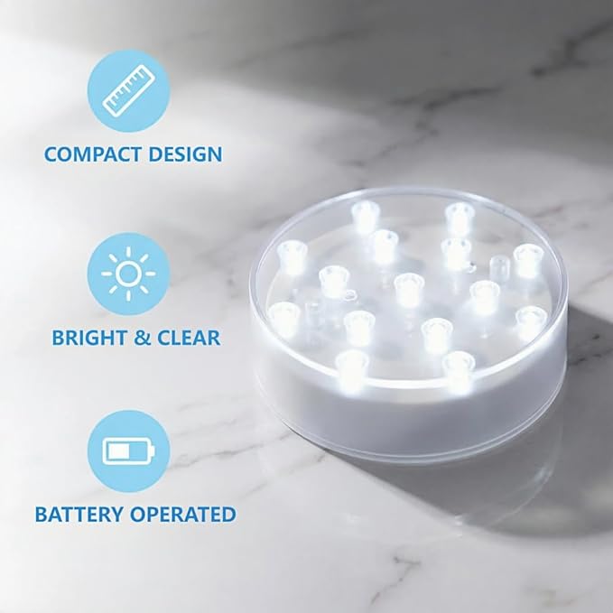 Simplelight 4 Inch Round LED Light Base- Perfect for Glass Art, Ideal Led Display for Vases, Centerpieces (4inch LED Vase Base Light, White)