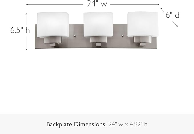 Design House Dove Creek Vanity Light, Dimmable, Frosted Glass, 3 Lights, Bathroom, Satin Nickel, 24 in x 6 in x 6.5 in, Item 578005