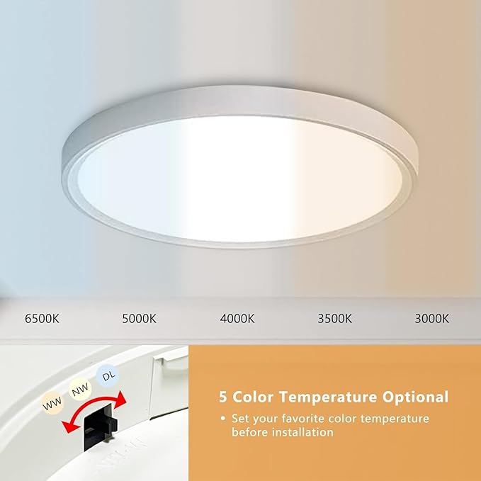 6PK Dimmable 15.8 Inch Led Ceiling Light Flush Mount, 34W, 3060LM, 3000K/3500K/4000K/5000K/6500K CCT, 0.98" Super Slim Close to Ceiling Round Flat Panel Light for Hallway,Kitchen ect, White