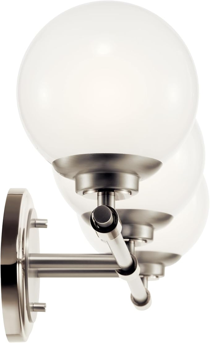 Kichler Benno 3-Light Bathroom Vanity Light Fixture, Modern LED Light with Opal Glass in Polished Nickel and Brushed Nickel, for Bathroom or Powder Room (8.75" x 24.5"), 55172PN