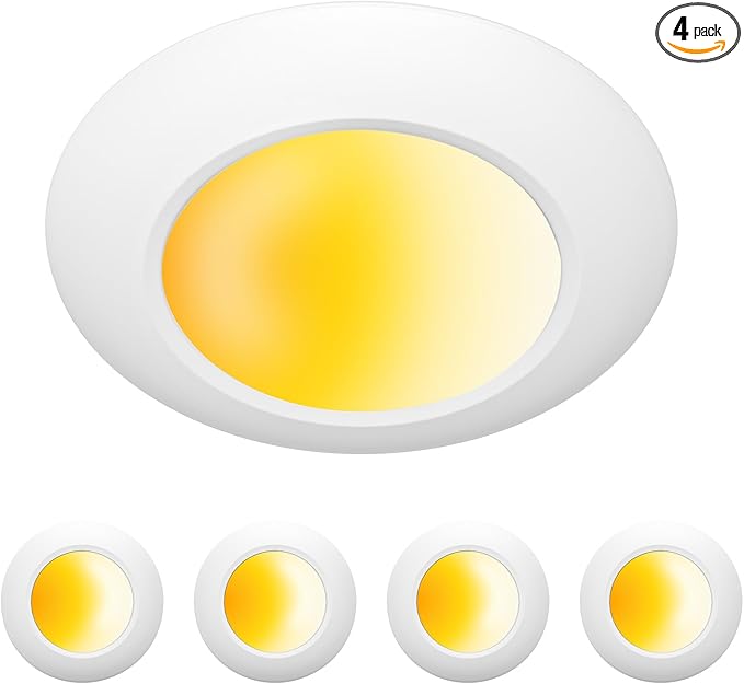 ZAGO 5CCT Switchable 6 Inch LED Disk Light: Surface Mount Low Profile Recessed Retrofit Ceiling Fixture for J Box, 4 Packs, Dimmable, 120V, 15W, 920LM, CRI>80, ETL, Wet Location