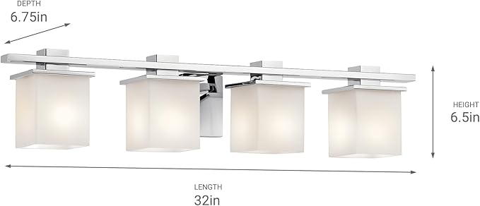 Kichler Tully 32" Vanity Light in Chrome, 4-Light Modern Bathroom Light with Satin Etched Cased Opal Glass, (32" W x 6.5" H), 45152CH