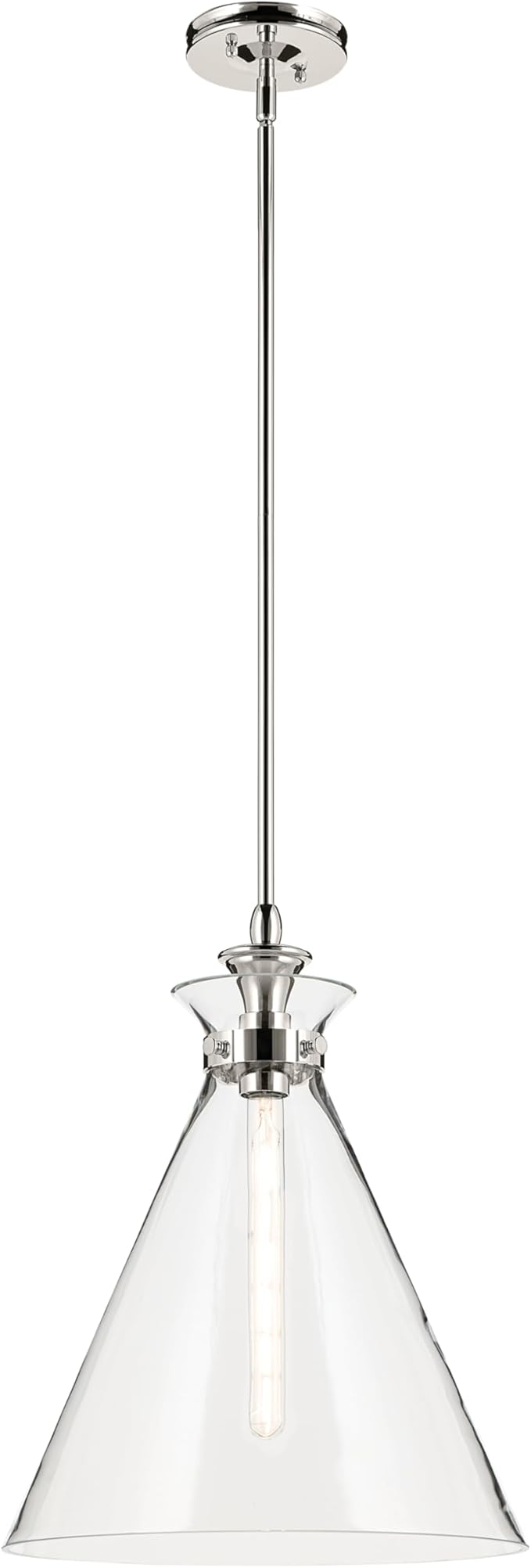 Kichler Laria 1-Light Pendant, Updated Traditional Light, Sloped Ceiling Compatible, for Kitchen with Clear Glass in Polished Nickel (19.75" x 16"), 52775PNCLR
