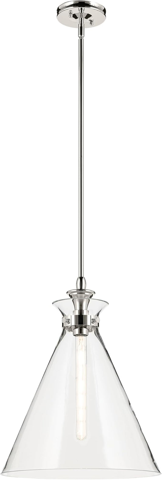 Kichler Laria 1-Light Pendant, Updated Traditional Light, Sloped Ceiling Compatible, for Kitchen with Clear Glass in Polished Nickel (19.75" x 16"), 52775PNCLR