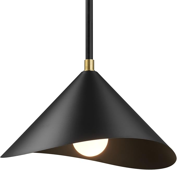 Globe Electric 1-Light Pendant Light, Matte Black Metal Shade with Brass Accent, Organic Modern Ceiling Light for Kitchen Island, Dining Room, or Living Room