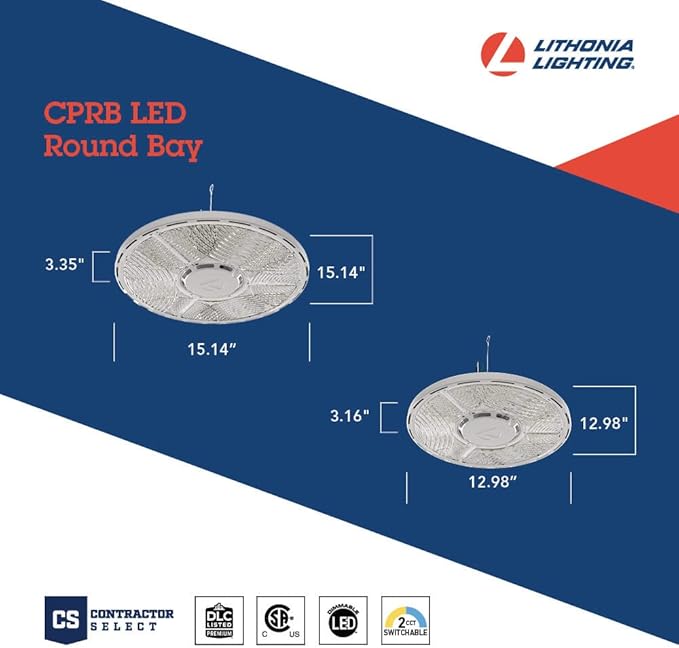Lithonia Lighting CPRB 24LM MVOLT 40K 80CRI DWH LED Round High Bay, Multi-Volt 120-277V, 15-Inch, 24000 Lumens, White