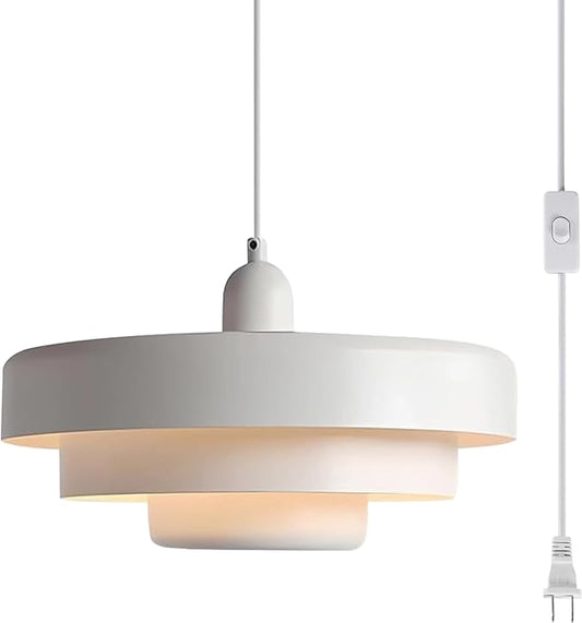 Hanging Lamp Plug in White Pendant Light Fixtures Mid Century Modern Pendant Lamp Nordic Style Pendant Lighting Metal Shade for Living Room Dining Room Bedroom Kitchen Island