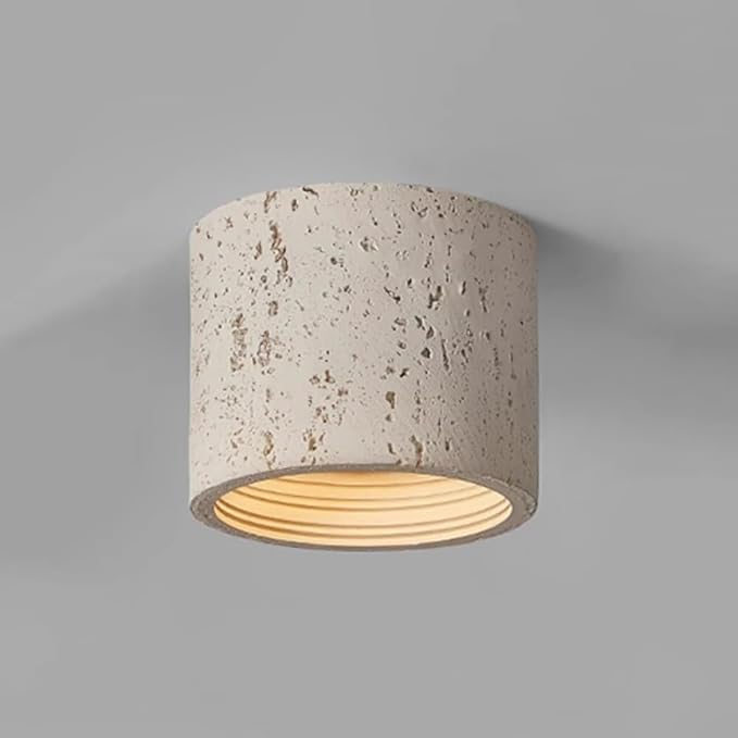 Modern Minimalist Concrete Ceiling Light Fixture Flush Mount LED Ceiling Lamp for Living Room, Bedroom, Hallway Wabi-Sabi Style Cement Cylinder Spotlight Warm White 3000K(White Color,H-11cm)