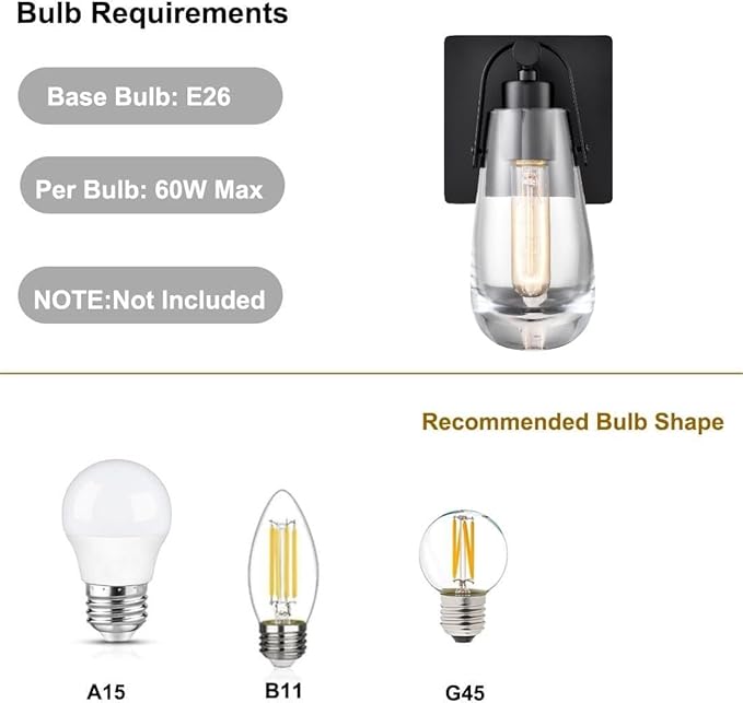 DEYNITE Black Wall Sconces, Raindrop Sconces Wall Lighting, Modern Clear Glass Vanity Light Fixtures Raindrop Wall Sconce for Bathroom Bedroom Living Room