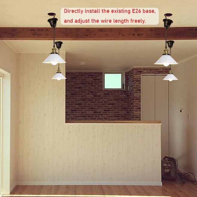 1 Pcs Ceiling Light Conversion Dimmable Pendant E26 Base Connections Metal White Cone Shade Industrial Style Adjusted 3.2ft Wire Conversion Kit for E26 Spot Light