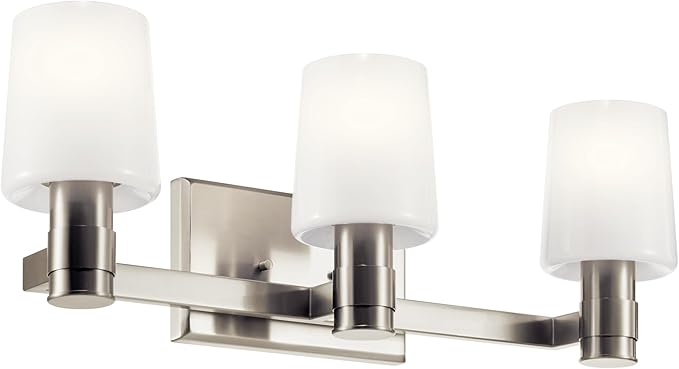 Kichler Adani 3-Light Vanity Light Fixture, Modern Bathroom Vanity Light with Opal Glass in Brushed Nickel for Bathroom or Powder Room Wall Mount (8.25" x 24"), 55176NI
