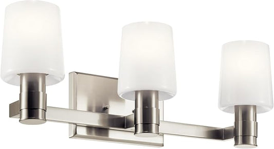 Kichler Adani 3-Light Vanity Light Fixture, Modern Bathroom Vanity Light with Opal Glass in Brushed Nickel for Bathroom or Powder Room Wall Mount (8.25" x 24"), 55176NI