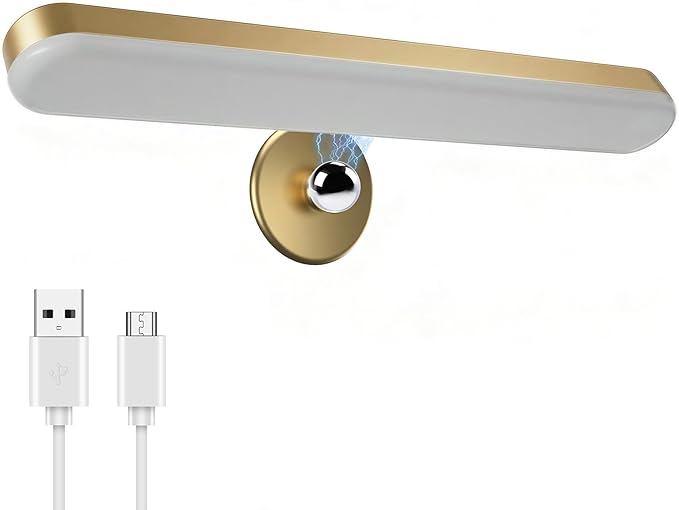 Benreom Wireless Vanity Lights for Mirror, Rechargeable Battery Operated Stick on Lamp, Adjustable Makeup Light, Cordless Magnetic LED Bar Renter Friendly Lighting Decor Gift, Gold