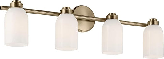 Kichler Shae 32.25" 4-Light Bathroom Vanity Light Fixture with White Opal Glass Shade in Champagne Bronze for Mirror Lighting Over Vanity and Powder Room (32.25" W x 9" H), 55203CPZ