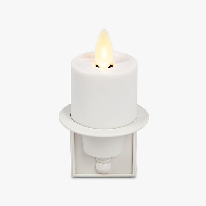 Luminara Flameless Candle Nightlight w/Dusk to Dawn Light Dark Auto Sensor, White Wall Plug Indoor Night LED Light w/Real-Flame Effect Technology, Bathroom Bedroom Hallway, No Remote Needed