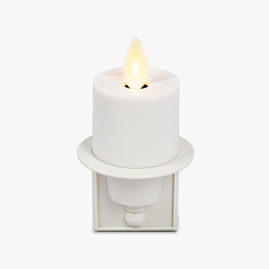 Luminara Flameless Candle Nightlight w/Dusk to Dawn Light Dark Auto Sensor, White Wall Plug Indoor Night LED Light w/Real-Flame Effect Technology, Bathroom Bedroom Hallway, No Remote Needed