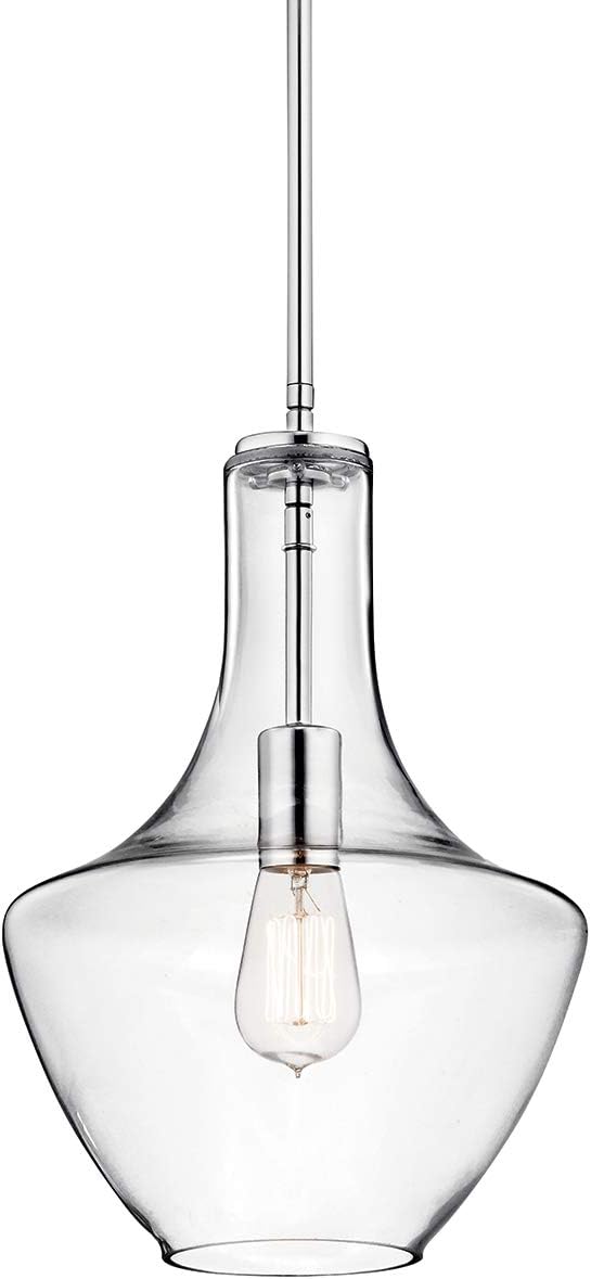 Kichler Everly 15.25" Kitchen Bell Pendant in Chrome, 1-Light Clear Glass Pendant Light, (15.25" H x 10.5" W), 42141CHCLR