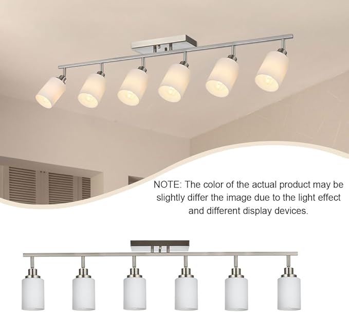 TODOLUZ 6-Lights Track Lighting Ceiling, Ceiling Spotlight Fixtures Brushed Nickel Bathroom Vanity Lighting with Opal White Glass, E26 Bulb Base