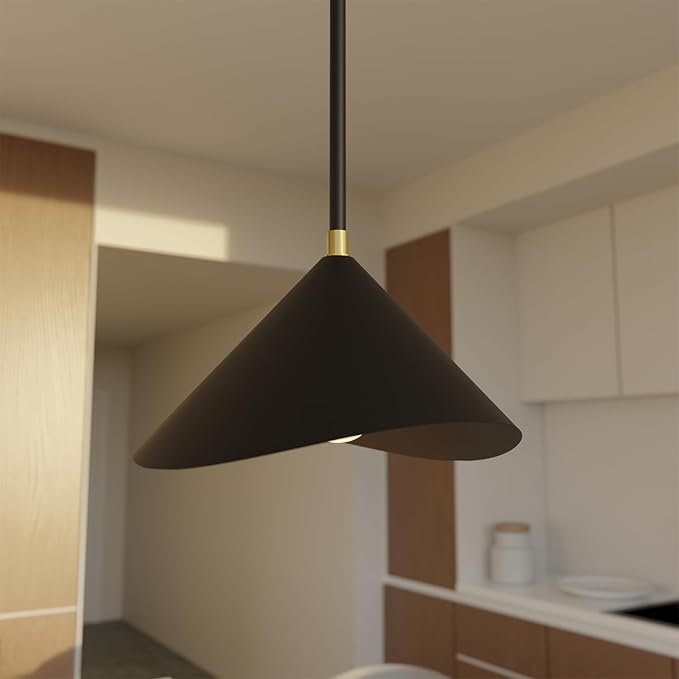 Globe Electric 1-Light Pendant Light, Matte Black Metal Shade with Brass Accent, Organic Modern Ceiling Light for Kitchen Island, Dining Room, or Living Room