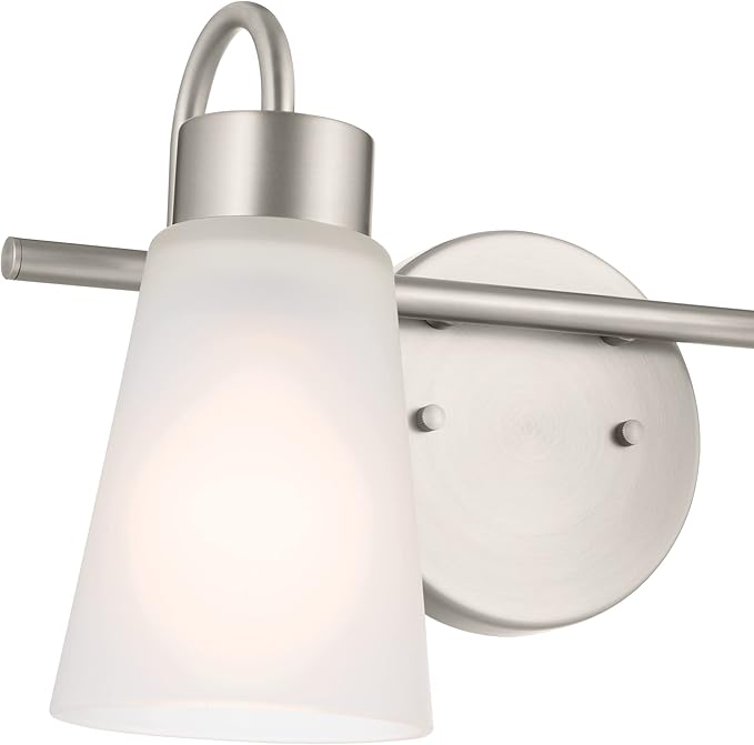 Kichler Erma 2-Light Bathroom Vanity Light Fixture with Satin Etched Glass, Brushed Nickel Wall Mount for Mirror Lighting, Up or Down Installation (13.5" x 8.5" x 6"), 55125NI