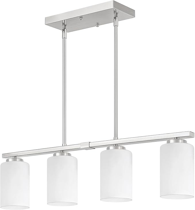 Brushed Nickel Island Lights for Kitchen, 4-Light Dining Room Light Fixtures Modern Linear Chandeliers Over Table White Frosted Glass Adjustable Hanging Lights Kitchen Pendant Lighting Over Island