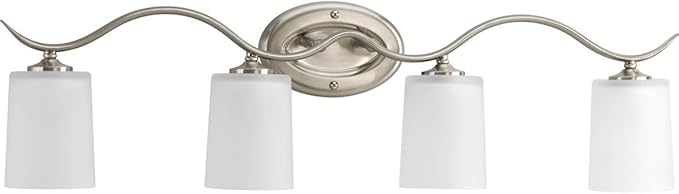 Progress Lighting P2021-09 Inspire Collection Etched Glass Traditional Bath Vanity Light, 4-Light, Brushed Nickel
