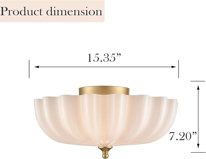 Gold Ceiling Light Fixture Brass Bedroom Flush Mount Ceiling Light Modern Gold for Entryway Bathroom Living Room Milky Glass Flower Scalloped Shade