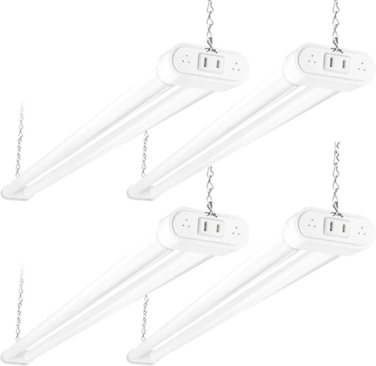 hykolity 4 Pack Linkable LED Shop Light, 4FT 44W [300W Equivalent], 4600lm, 5000K Daylight, Plug-in Utility Bay Light Fixture, Hanging or Surface Mount, White - Energy Efficient Lighting Solution
