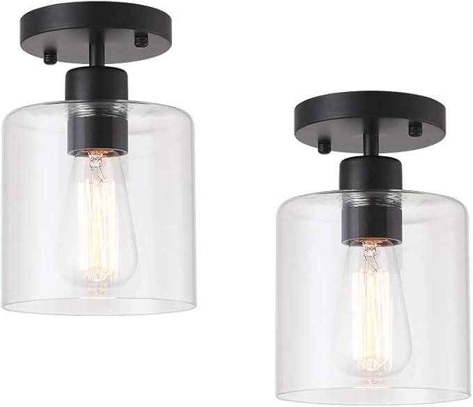 2 Pack Black Modern Semi Flush Mount Ceiling Light,Rustic Ceiling Light Fixture for Closet Hallway Entryway,Hallway Ceiing,Matte Black Finish (6 in)