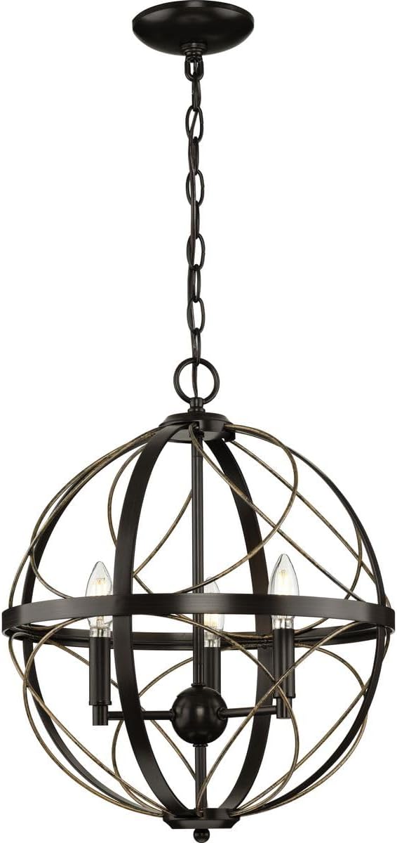 Progress Lighting Brandywine Collection 3-Light Farmhouse Sphere Pendant Light Antique Bronze, 19.75x16.00x16.00