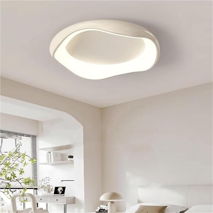 KISAD Nordic Modern and Minimalism Irregular Ceiling Lights Acrylic Shade Semi Flush Mount Ceiling Lamp Iron Body Three-Color Mode Ceiling Light Fixture White Or Black for Bedroom(White,52cm/20.4in)
