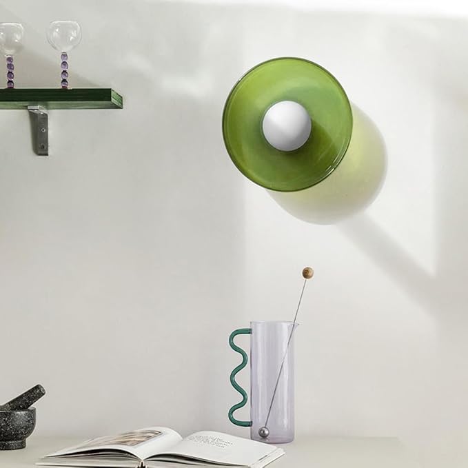 Mid Century Orange Glass Semi Flush Mount Ceiling Light with Milk Globe Nordic Modern Green Hallway Lighting Fixtures Round Bedside Wall Mount Lamp for Bedroom Cloakroom Stairway