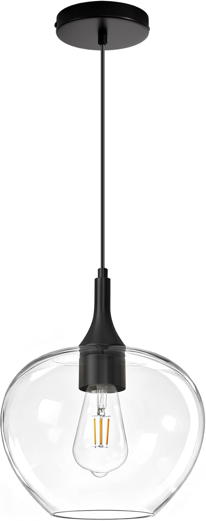 Glass Pendant Lights Kitchen Island, 9.45'' Matte Black Pendant Lighting Fixtures, Modern Hanging Ceiling Light with Clear Glass Shade for Farmhouse Dining Room Bedroom Hallway(1 Pack)