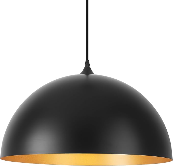 15.7" Black Pendant Lights Kitchen Island - Large Industrial Pendant Light Gold Interior Dome Hanging Light for Dining Room, Bedroom