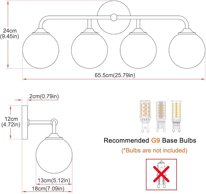 Modern 4-Lights Brushed Nickel Vanity Lights Over Mirror, Bathroom Lighting Fixtures with Milk White Globe Glass Shade, Industrial Bathroom Wall Sconce for Dressing Table Bedroom Living Room