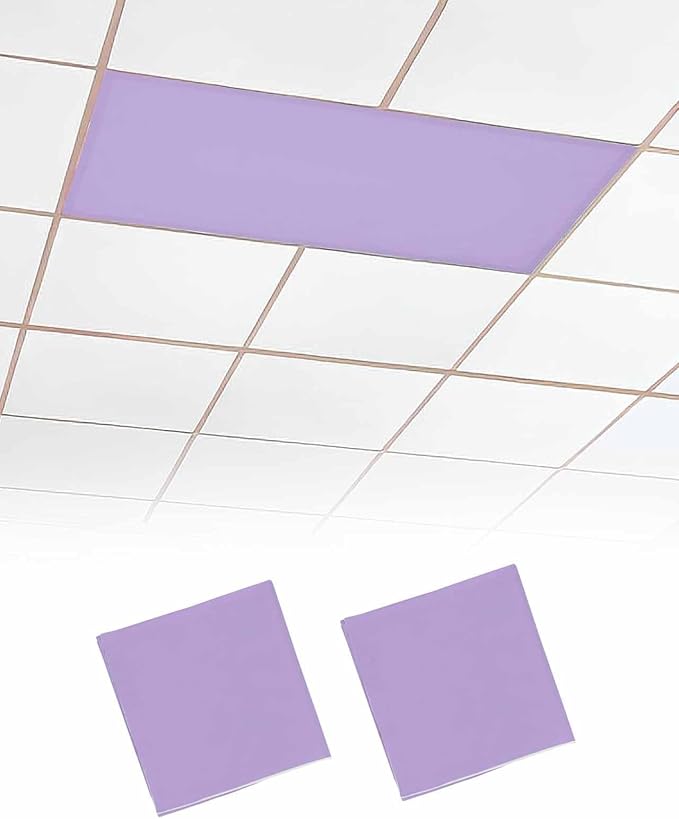 Magnetic Light Cover for Classroom Drop Ceiling,2 Pack 4x2 Ft Fluorescent Light Covers for Office Home Ceiling Light Lavender Purple Solid Color Lampshade