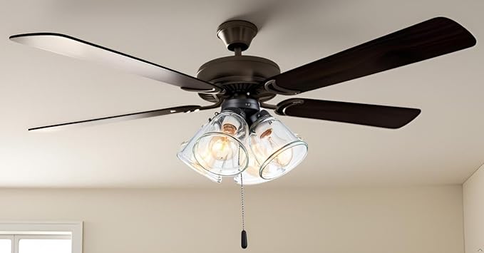 Aspen Creative 22017-1, Four-Light Ceiling Fan Light Kit with Pull Chain, Matte Black Finish with Clear Glass Shades, 13-1/8" Diameter x 6-3/4" Height