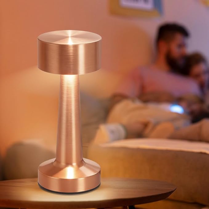 HPUFKOT Portable LED Table Lamp, 3-Levels Brightness Metal Desk Lamp,3 Color Touch Control Rechargeable Lamp, Ideal Bedside Lamp for Nightstand,Bedroom, Living Room (Rose Gold)