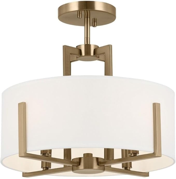 Kichler Malen 4-Light Semi Flush Mount Ceiling Light Fixture, Modern Convertible Semi-Flush or Pendant Light with Fabric Shade in Champagne Bronze, Bedroom or Hallway, (15" Dia x 14.25" H), 52591CPZ