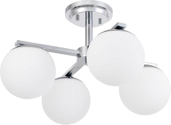 Chrome Semi Flush Mount Ceiling Light, 4-Ligh Modern Kitchen Lighting Fixtures with Globe Glass Shade, Hallway Light Fixtures Ceiling Mount for Dining Room, Living Room, Bedroom, Foyer