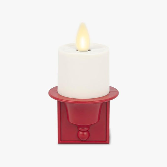 Luminara Flameless Candle Nightlight w/Dusk to Dawn Light Dark Auto Sensor, Red Wall Plug Indoor Night LED Light w/Real-Flame Effect Technology, Bathroom Bedroom Hallway, No Remote Needed