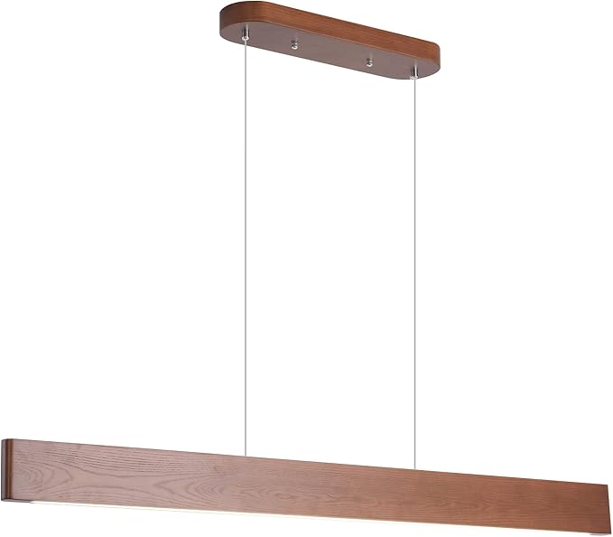 YISDESIGN 39.4" Wood Linear Pendant Light 24w Led Dimmable Dining Room Light Wood Kitchen Island Pendant Hanging Light for Kitchen Island Office Lights Walnut Color